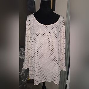 Rose And Olive Pink With Black & Gray Polka Dots Long Sleeve Lightweight Blouse